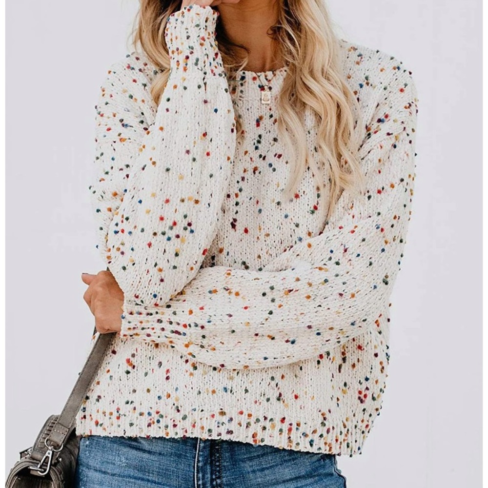 Confetti Pullover Crewneck Colorful Knit Sweater - Picture 3 of 9